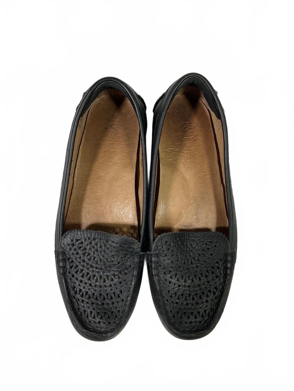 UGG Black Leather Loafers with Perforated Design Size 7